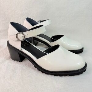 Seychelles White Patent Leather Mary Jane Lug Sole Block 3" Heel Shoes Womens 11